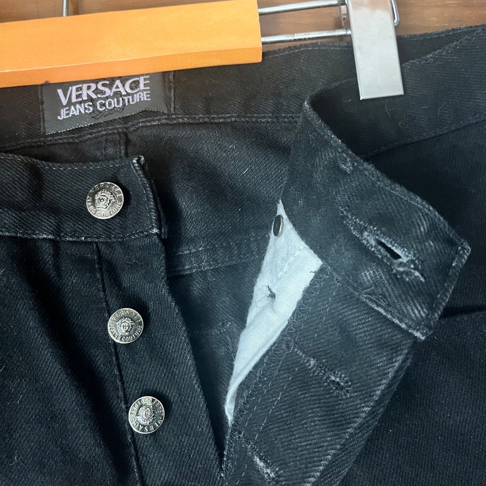 Vintage 90s Black Wash High-Waisted Versace Couture Jeans, Made in Italy - 30x46